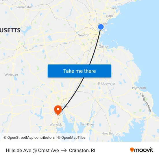 Hillside Ave @ Crest Ave to Cranston, RI map