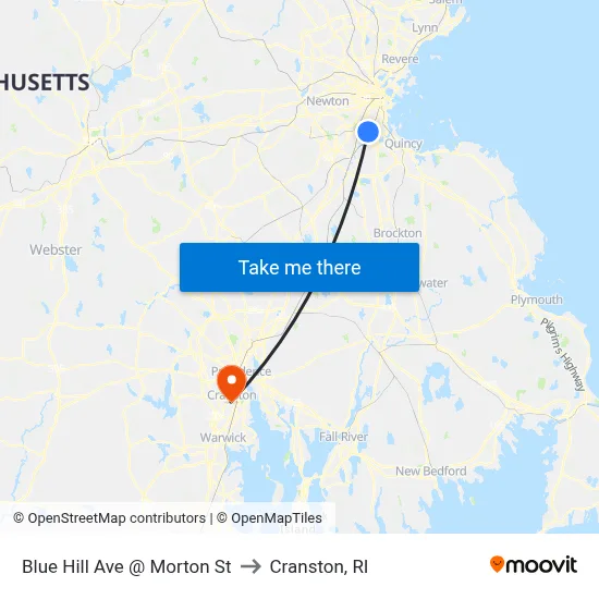 Blue Hill Ave @ Morton St to Cranston, RI map