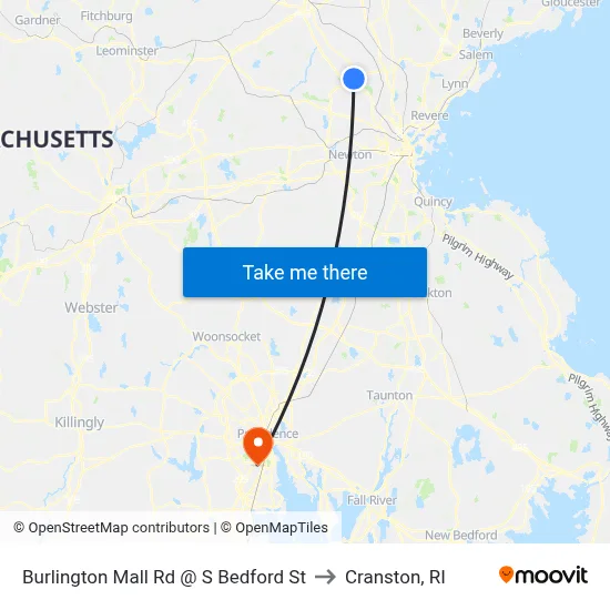 Burlington Mall Rd @ S Bedford St to Cranston, RI map