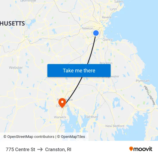 775 Centre St to Cranston, RI map