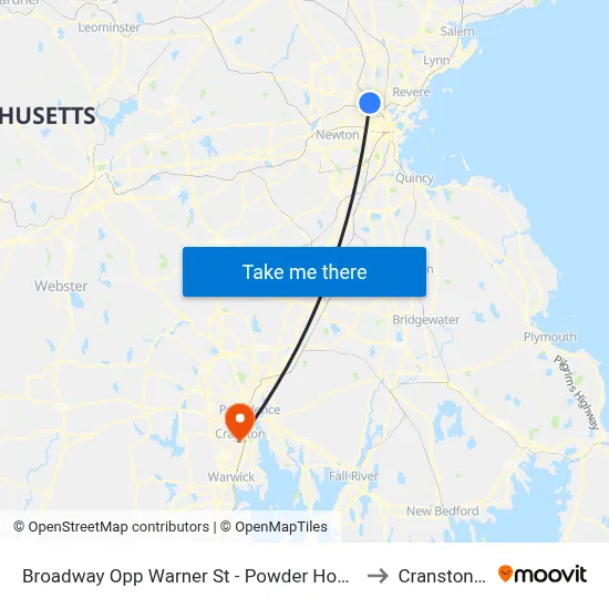 Broadway Opp Warner St - Powder House Sq to Cranston, RI map