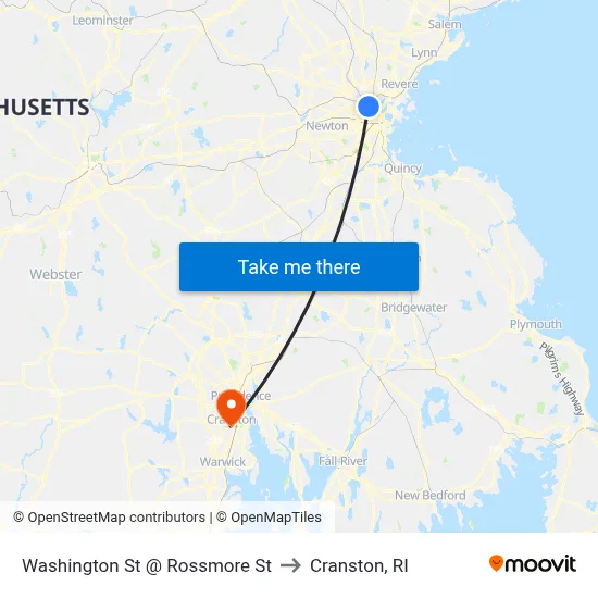 Washington St @ Rossmore St to Cranston, RI map