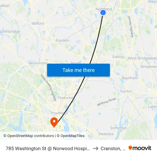 785 Washington St @ Norwood Hospital to Cranston, RI map