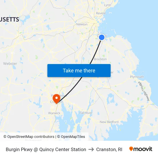 Burgin Pkwy @ Quincy Center Station to Cranston, RI map