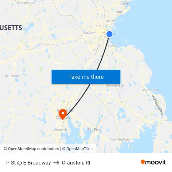 P St @ E Broadway to Cranston, RI map