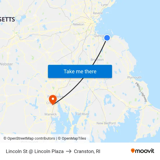 Lincoln St @ Lincoln Plaza to Cranston, RI map