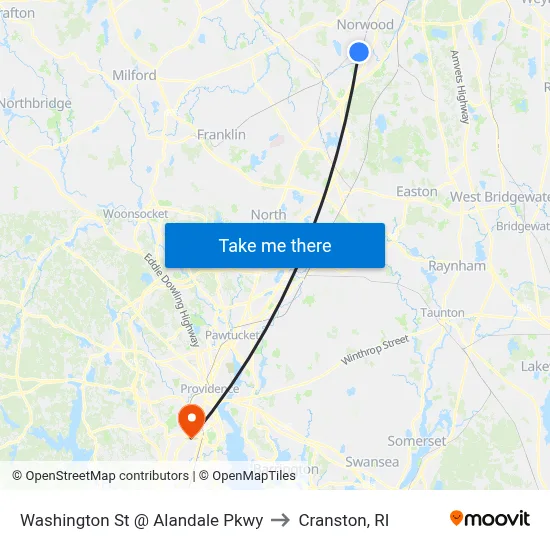 Washington St @ Alandale Pkwy to Cranston, RI map