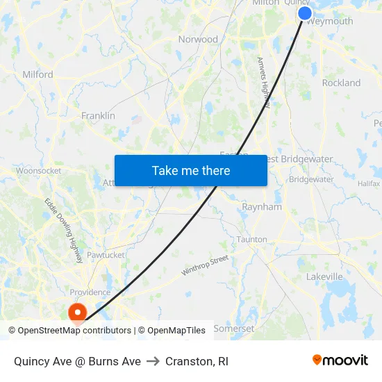 Quincy Ave @ Burns Ave to Cranston, RI map