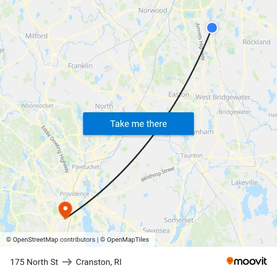 175 North St to Cranston, RI map
