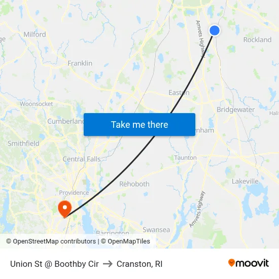 Union St @ Boothby Cir to Cranston, RI map
