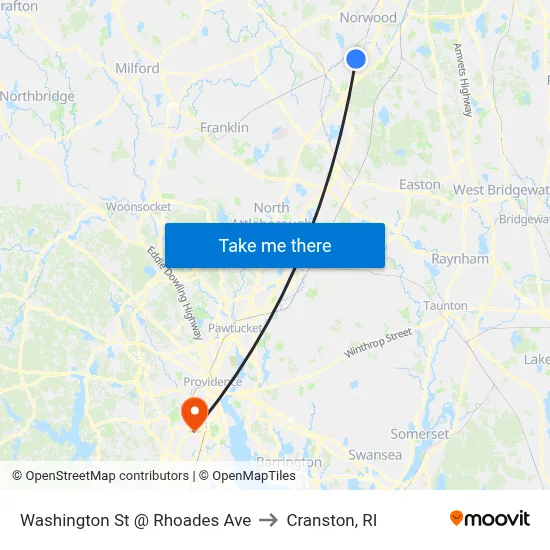 Washington St @ Rhoades Ave to Cranston, RI map