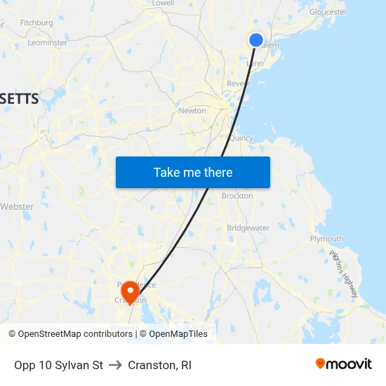 Opp 10 Sylvan St to Cranston, RI map