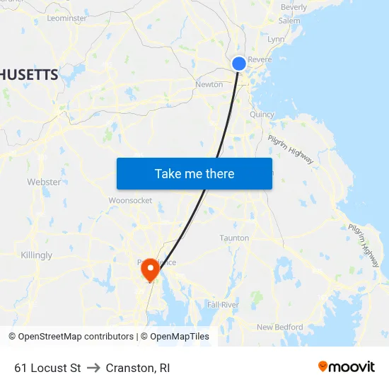 61 Locust St to Cranston, RI map