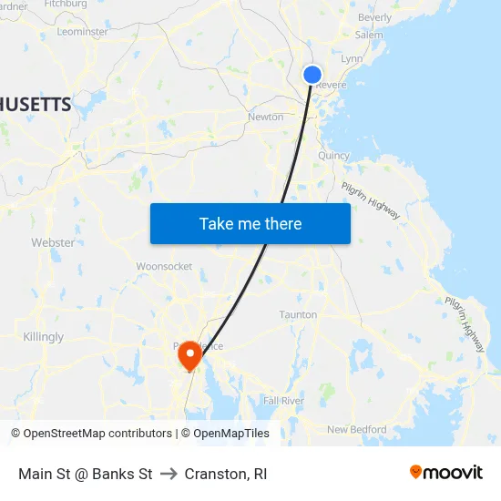 Main St @ Banks St to Cranston, RI map