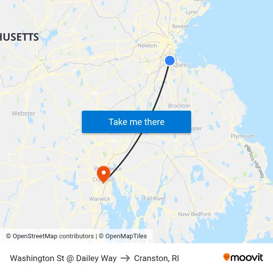 Washington St @ Dailey Way to Cranston, RI map