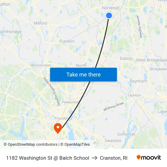 1182 Washington St @ Balch School to Cranston, RI map