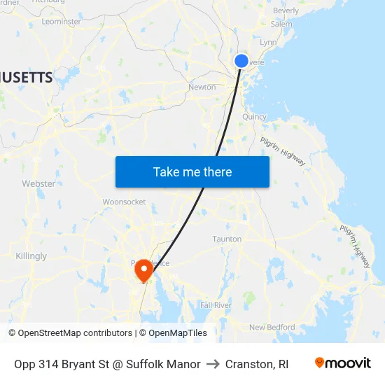 Opp 314 Bryant St @ Suffolk Manor to Cranston, RI map