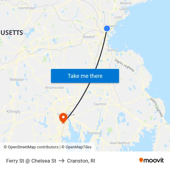 Ferry St @ Chelsea St to Cranston, RI map