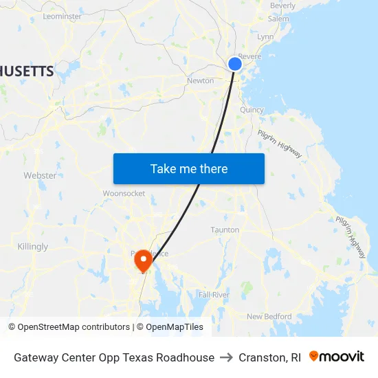 Gateway Center Opp Texas Roadhouse to Cranston, RI map