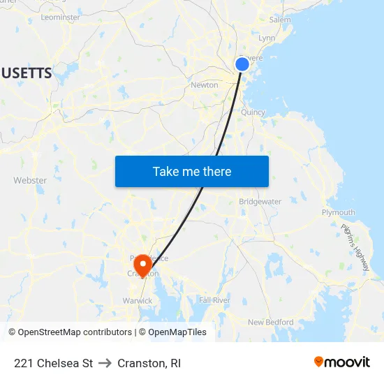 221 Chelsea St to Cranston, RI map