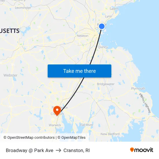 Broadway @ Park Ave to Cranston, RI map