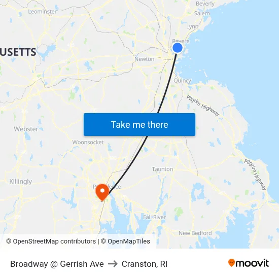 Broadway @ Gerrish Ave to Cranston, RI map