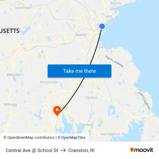 Central Ave @ School St to Cranston, RI map