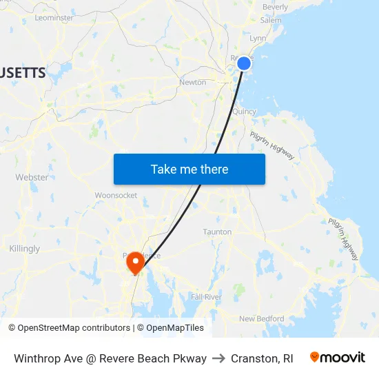 Winthrop Ave @ Revere Beach Pkway to Cranston, RI map