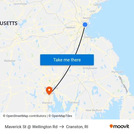Maverick St @ Wellington Rd to Cranston, RI map