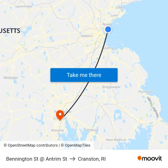 Bennington St @ Antrim St to Cranston, RI map