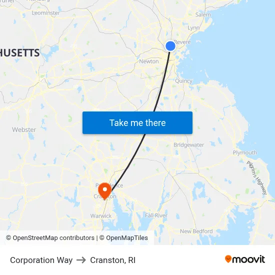 Corporation Way to Cranston, RI map