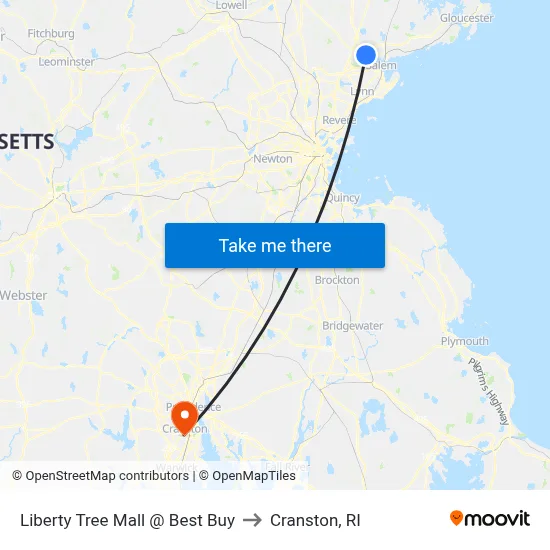 Liberty Tree Mall @ Best Buy to Cranston, RI map
