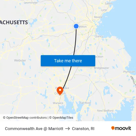 Commonwealth Ave @ Marriott to Cranston, RI map