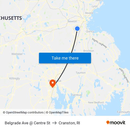 Belgrade Ave @ Centre St to Cranston, RI map
