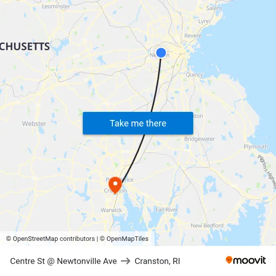 Centre St @ Newtonville Ave to Cranston, RI map