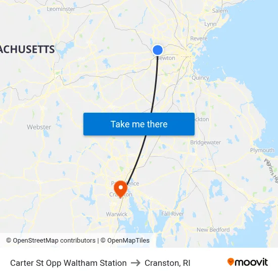 Carter St Opp Waltham Station to Cranston, RI map