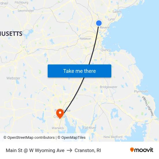 Main St @ W Wyoming Ave to Cranston, RI map