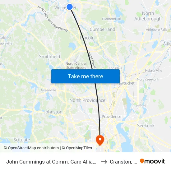 John Cummings at Comm. Care Alliance to Cranston, RI map
