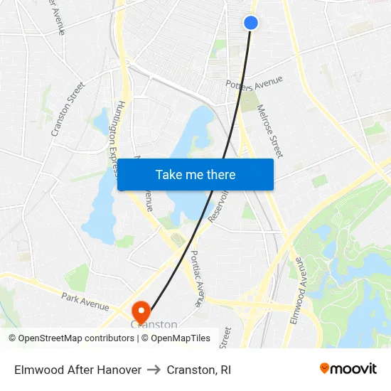 Elmwood After Hanover to Cranston, RI map