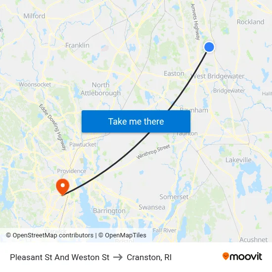 Pleasant St And Weston St to Cranston, RI map