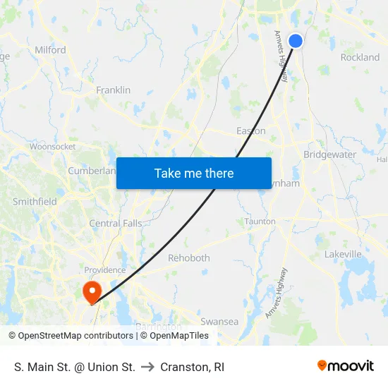 S. Main St. @ Union St. to Cranston, RI map