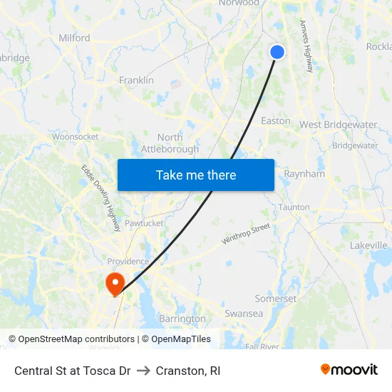 Central St at Tosca Dr to Cranston, RI map