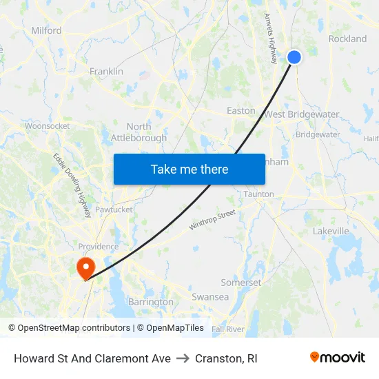 Howard St And Claremont Ave to Cranston, RI map