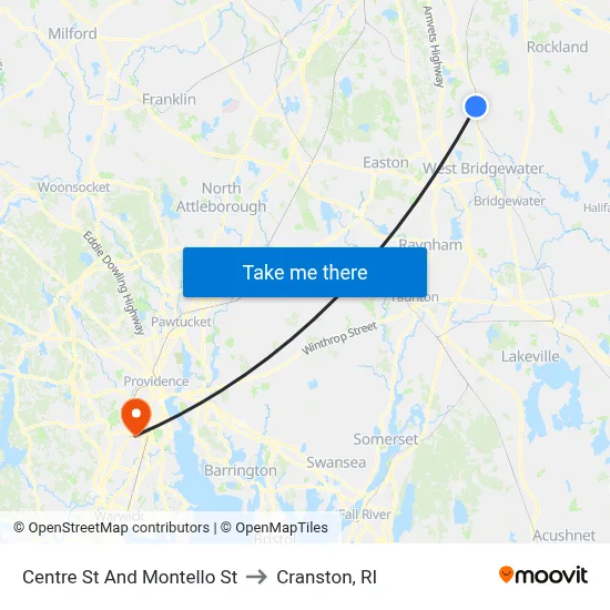 Centre St And Montello St to Cranston, RI map