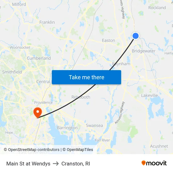 Main St at Wendys to Cranston, RI map