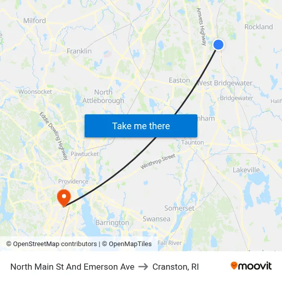 North Main St And Emerson Ave to Cranston, RI map