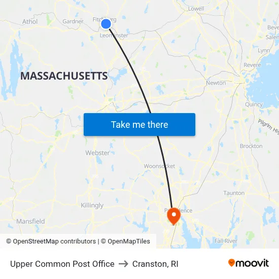 Upper Common Post Office to Cranston, RI map