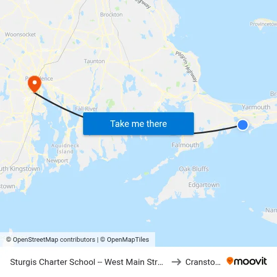 Sturgis Charter School -- West Main Street, Hyannis to Cranston, RI map