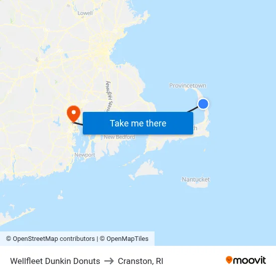 Wellfleet Dunkin Donuts to Cranston, RI map