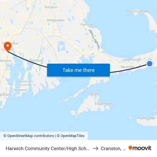 Harwich Community Center/High School to Cranston, RI map